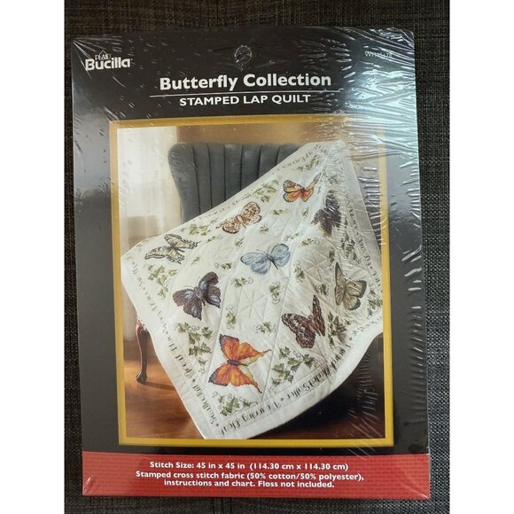 Bucilla Butterfly Collection Stamped Lap Quilt Kit - New in Package - Picture 1 of 3